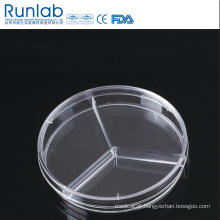 90*15mm Disposable Plastic Culture Petri Dish with Three Compartments